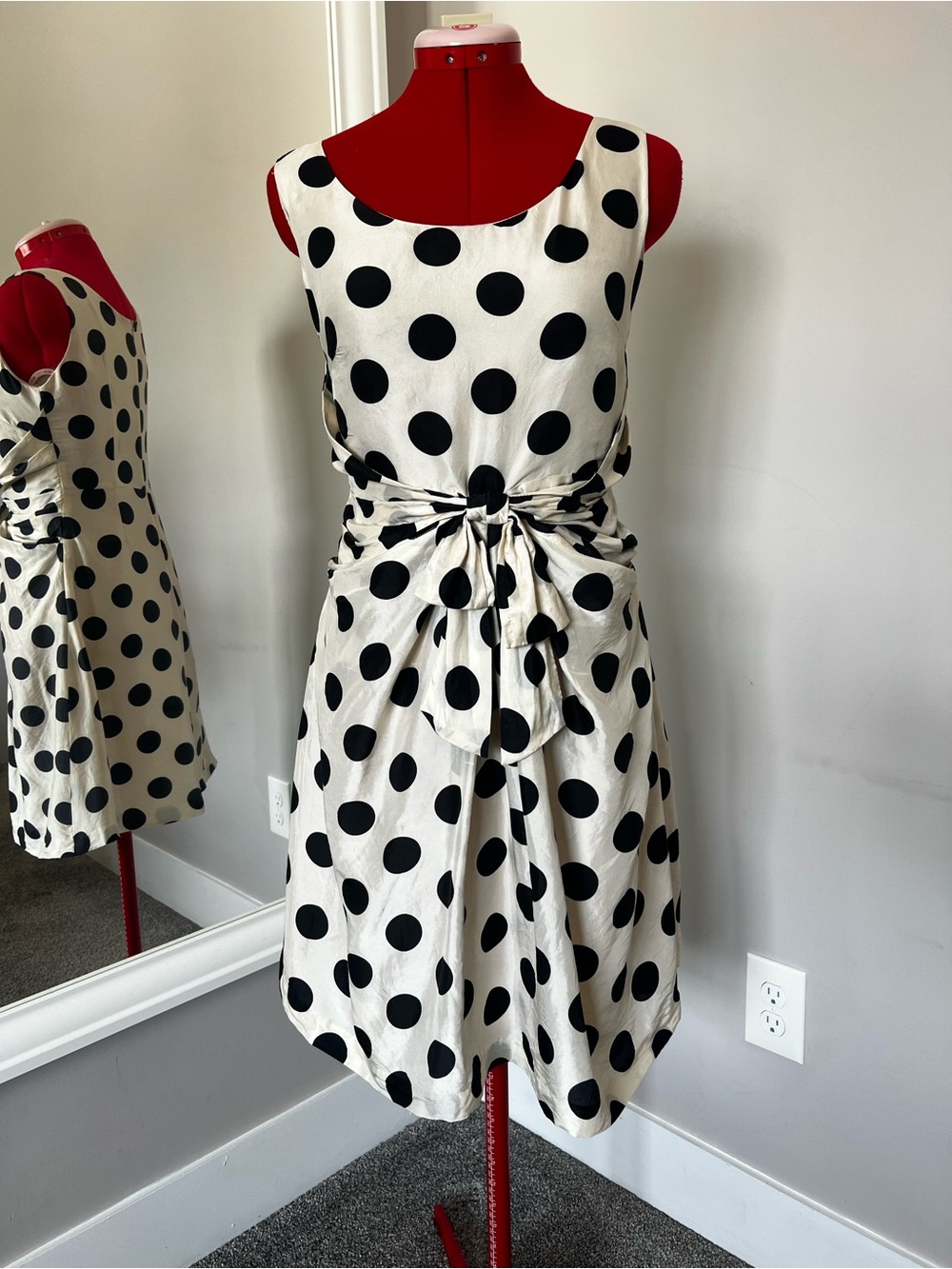 kate spade Black Polka Dot Sleeveless Tie-Waist Mini Dress